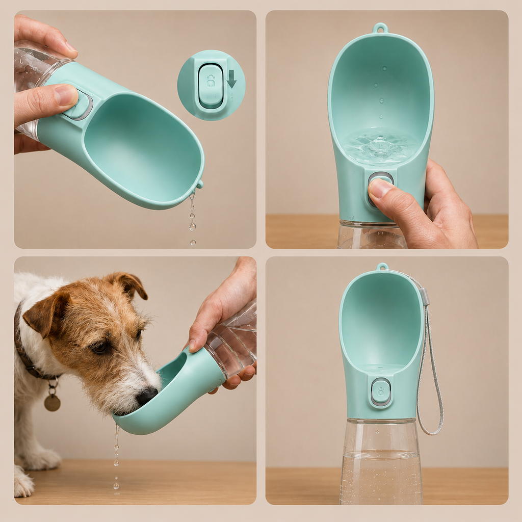 Botella de agua de viaje que no gotea, recupera el agua para perros y gatos